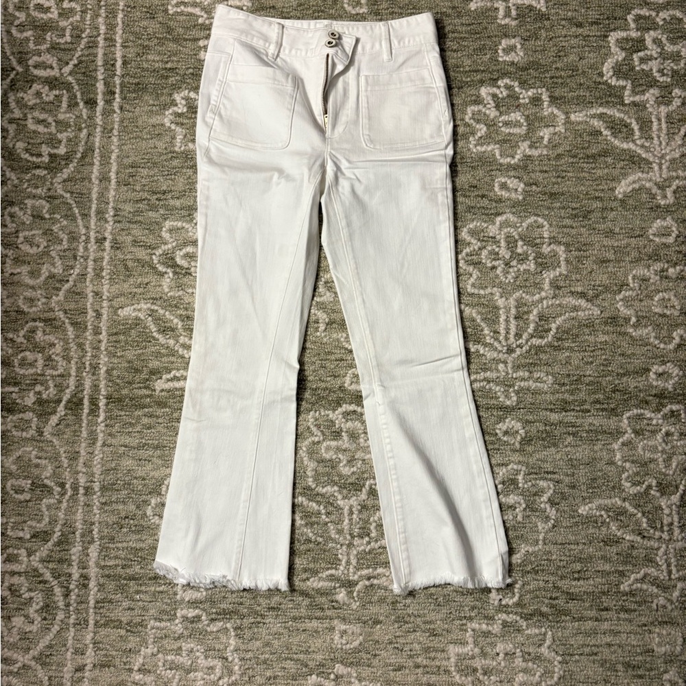 White Flared Jeans with Frayed Hem